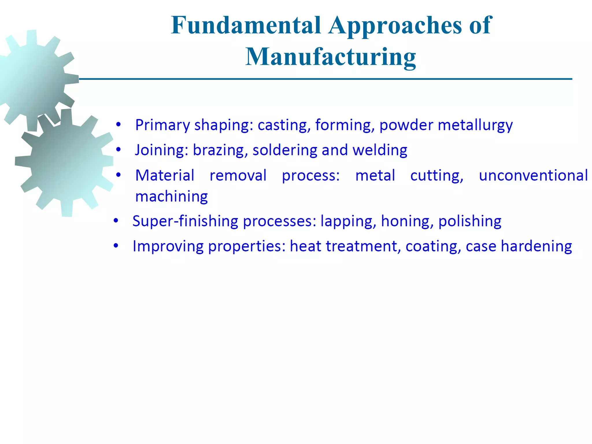 Fundamental Approaches of
Manufacturing
 