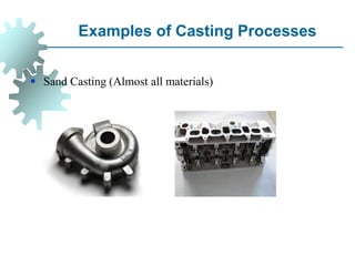 Examples of Casting Processes
▪ Sand Casting (Almost all materials)
 
