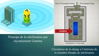 Principe de la stérilisation par
rayonnement Gamma
Circulation de la charge a l’intérieur de
la chambre blindée de stérilisation
SOURCE
 