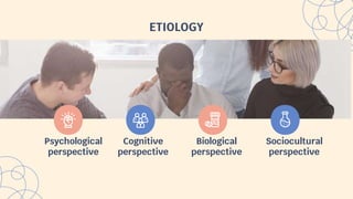 Psychological
perspective
Cognitive
perspective
Biological
perspective
Sociocultural
perspective
ETIOLOGY
 