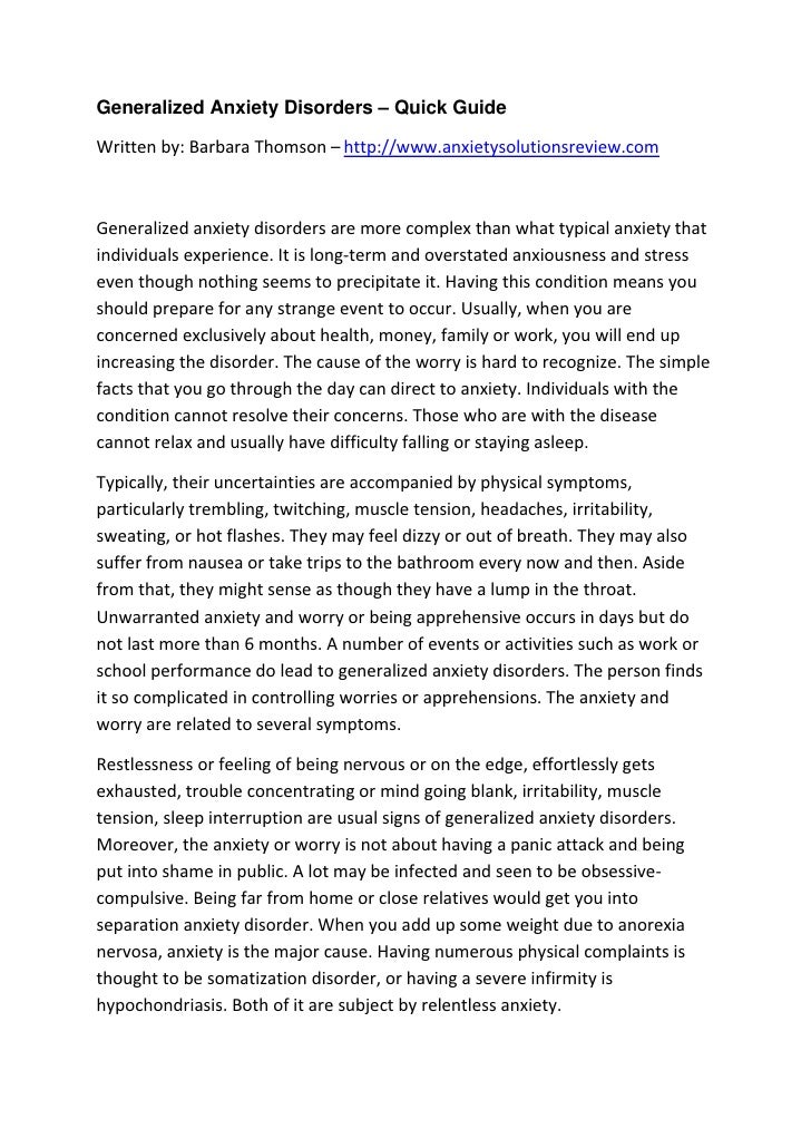 Overview Of Generalized Anxiety Disorder: [Essay Example], words GradesFixer
