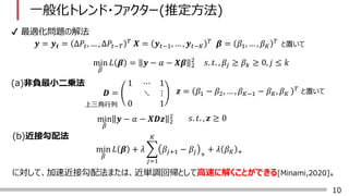 10
һ㻯ȥ?ե`(ƶ)
? m}νⷨ
(a)ؓС\
(b)ӹ䷨
min
?
?
? ? = ? ? ? ? ?? 2
2 ?. ?. , ??  ??  0, ?  ?
? = ?? = ??,  , ????
?
? = ???1,  , ????
?
? = ?1,  , ??
?
? =
1 ? 1
? ?
0 1
? = ?1 ? ?2,  , ???1 ? ??, ??
?
min
?
?
? ? ? ? ??? 2
2 ?. ?. , ?  0

min
?
?
? ? + ? ?
?=1
?
??+1 ? ?? +
+ ? ?? +
ˌơٽӹ䷨ޤϡg{؎ȤƸ٤˽⤯ȤǤ[Minami,2020]
ä
ä
 
