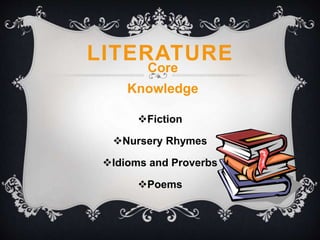 Fiction
Nursery Rhymes
Idioms and Proverbs
Poems
LITERATURE
Core
Knowledge
 