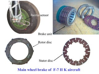Main wheel brake of  F-7 II K aircraft Stator disc Rotor disc Brake unit Inertia  sensor 