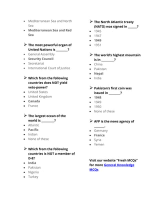 General Knowledge MCQs | PDF
