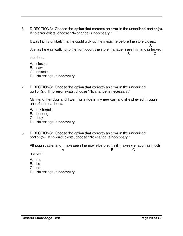 Writing essay general knowledge test
