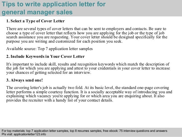 General manager sales application letter