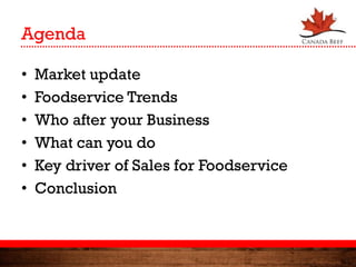 Agenda
• Market update
• Foodservice Trends
• Who after your Business
• What can you do
• Key driver of Sales for Foodservice
• Conclusion
 