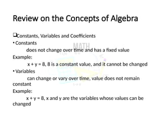 Constant Math Algebra General Mathematics Review on Algebra.pptx