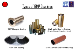 Types of GMP Bearings

GMP Flanged Bearing

GMP Metal Sleeve Bearing
(Brass/Bronze/Stainless Steel)

GMP Split bearing

GMP Composite Sleeve Bearing

 