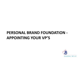 PERSONAL BRAND FOUNDATION -
APPOINTING YOUR VP’S
 