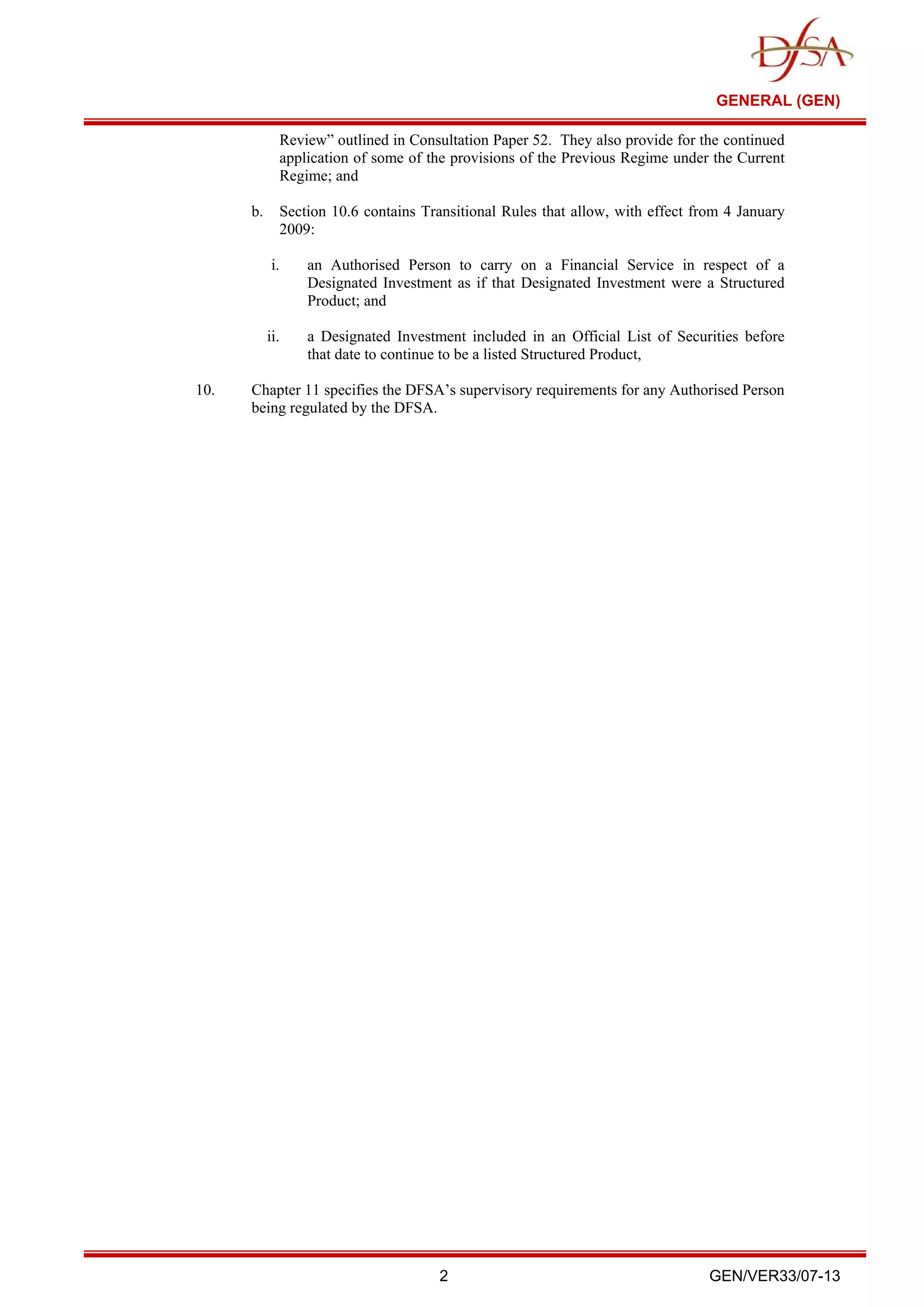 Dubai Financial Services Authority - General Module (GEN) | PDF