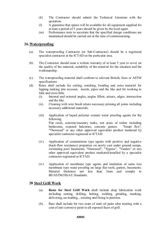 General notes to building schedule of rates