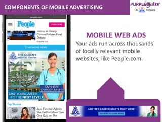MOBILE WEB ADS
Your ads run across thousands
of locally relevant mobile
websites, like People.com.
COMPONENTS OF MOBILE ADVERTISING
 
