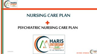 NURSING CARE PLAN
PSYCHIATRIC NURSING CARE PLAN
16/08/2022
MR ZIMBA - 0976896554
 