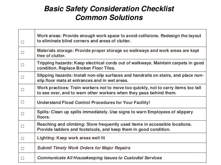 What should be included on an office safety checklist?