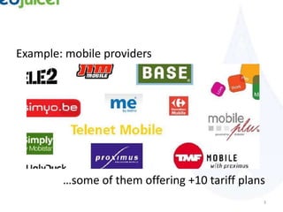 NEED FOR SIMPLICITY
Example: mobile providers




        …some of them offering +10 tariff plans
                                              3
 
