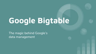 Google Bigtable
The magic behind Google’s
data management
 