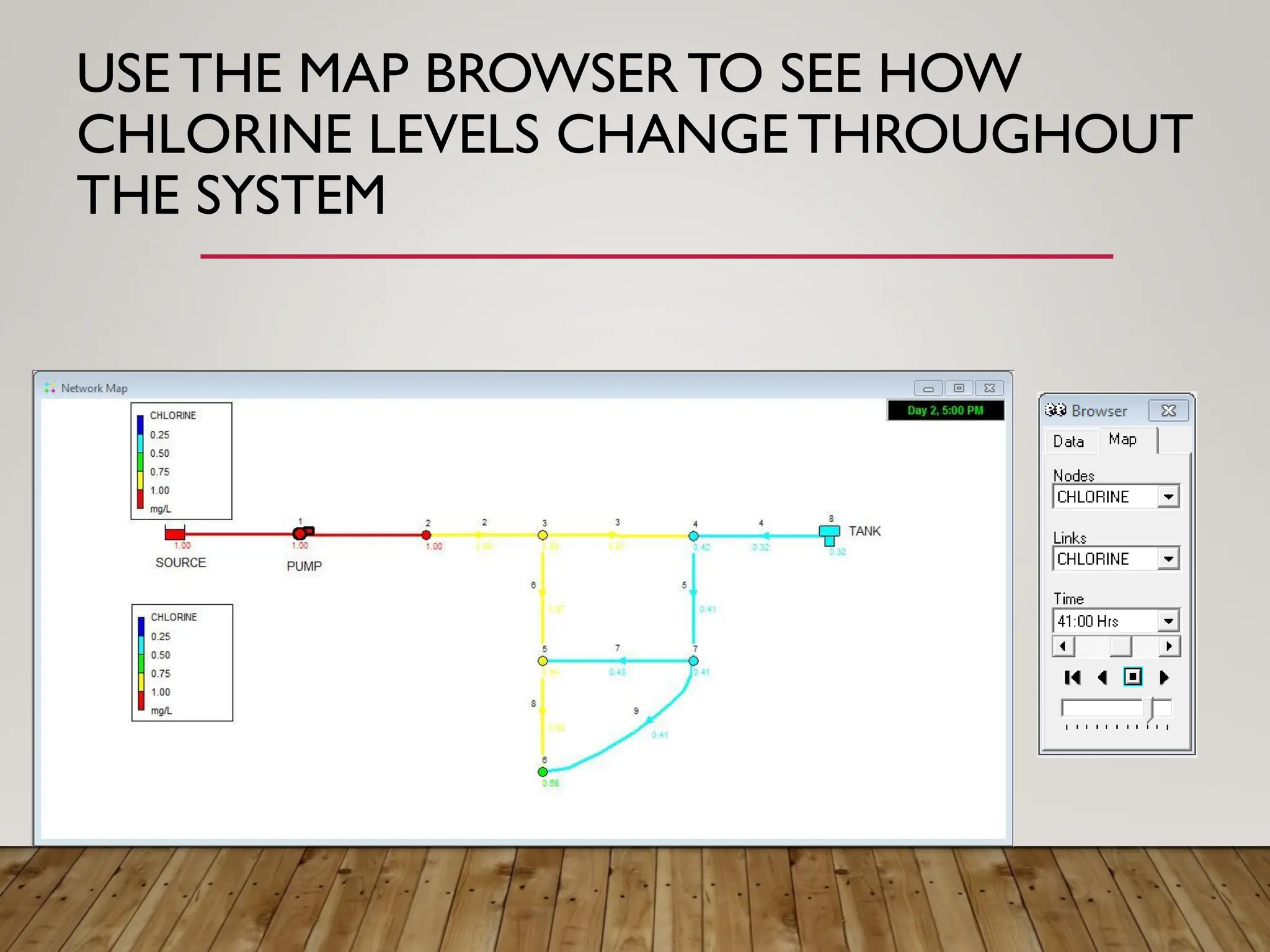 USETHE MAP BROWSER TO SEE HOW
CHLORINE LEVELS CHANGETHROUGHOUT
THE SYSTEM
 