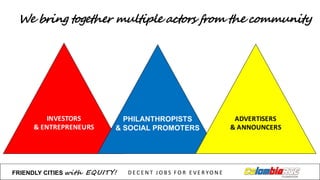 We bring together multiple actors from the community
FRIENDLY)CITIES with EQUITY! D E C E N T &J O B S &F O R & E V E R YO N E
 