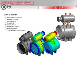 Case Study


WASTE HEAT BOILER
   Thermal & Process design
   Mechanical Design
   Tubeside lining
   Wind shields
   Fatigue analysis
   Performance analysis
   Exergetic analysis
   Dynamic / Static performance
 