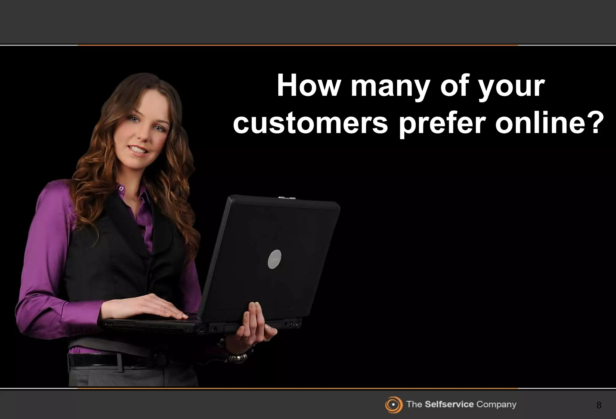 8
How many of your
customers prefer online?
 