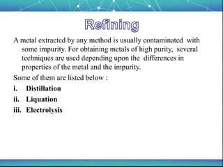 General principles of metals extraction