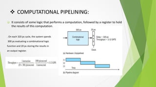  COMPUTATIONAL PIPELINING:
 It consists of some logic that performs a computation, followed by a register to hold
the re...