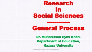 Research
in
Social Sciences
------------
General Process
Dr. Muhammad Ilyas Khan,
Department of Education,
Hazara University
Dr. Muhammad Ilyas Khan, Hazara University Mansehra
 