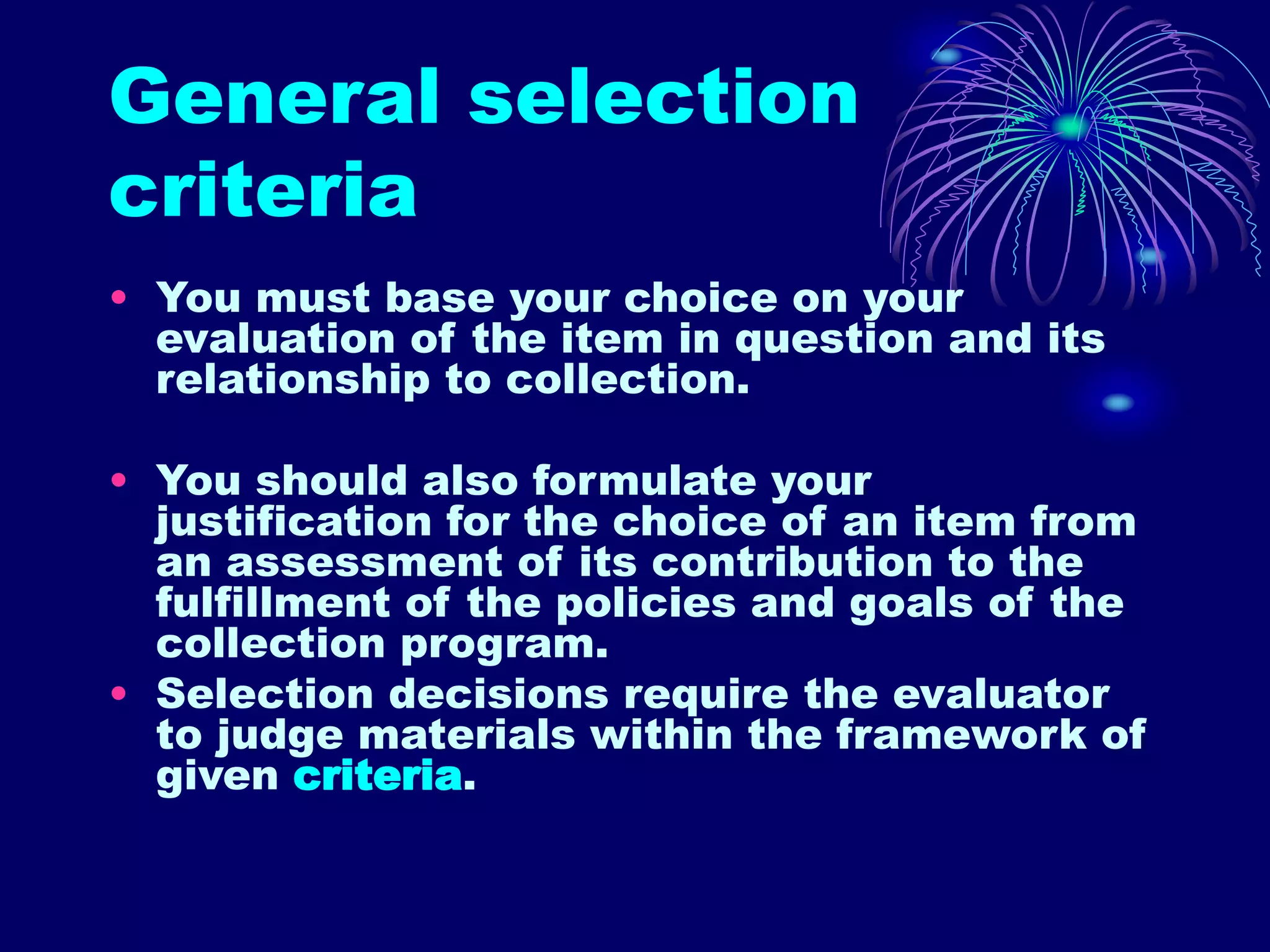 General Selection Criteria | PPT