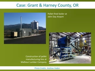 Case: Grant & Harney County, OR
                               Pellet-fired boiler at
                               John Day Airport




      Construction of pellet
      manufacturing line at
  Malheur Lumber Company

               Photo Credits: Andrew Haden
 