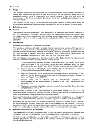 General Standards for Contamination and toxins in food and feed CXS_193 ...