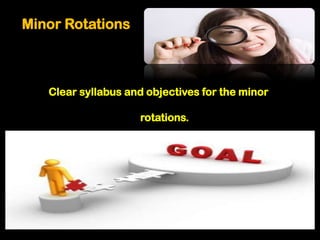 Minor Rotations



   Clear syllabus and objectives for the minor

                    rotations.
 