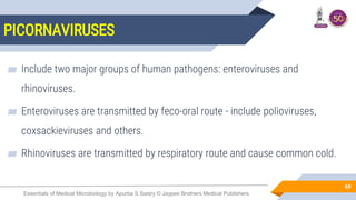 Essentials of Medical Microbiology by Apurba S Sastry © Jaypee Brothers Medical Publishers
PICORNAVIRUSES
69
▰ Include two...
