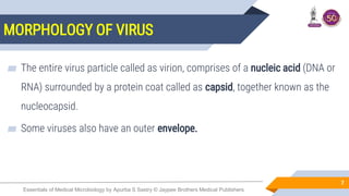 Essentials of Medical Microbiology by Apurba S Sastry © Jaypee Brothers Medical Publishers
MORPHOLOGY OF VIRUS
7
▰ The ent...