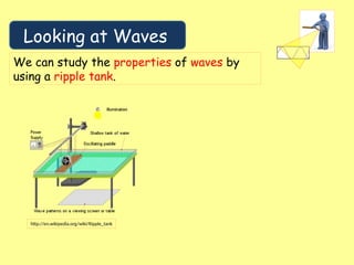 Looking at Waves
We can study the properties of waves by
using a ripple tank.
http://en.wikipedia.org/wiki/Ripple_tank
 