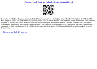 General Zaroff Compare And Contrast | PPT