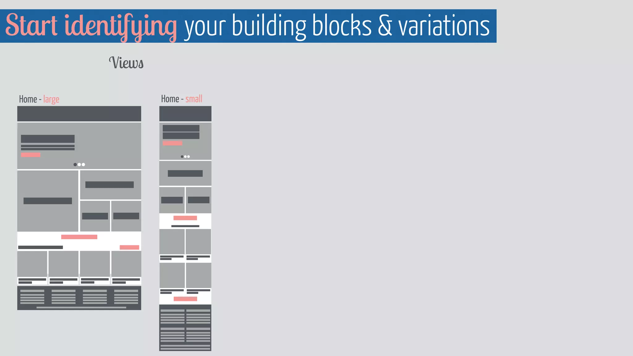 Views
Home - large Home - small
Start identifying your building blocks & variations
 