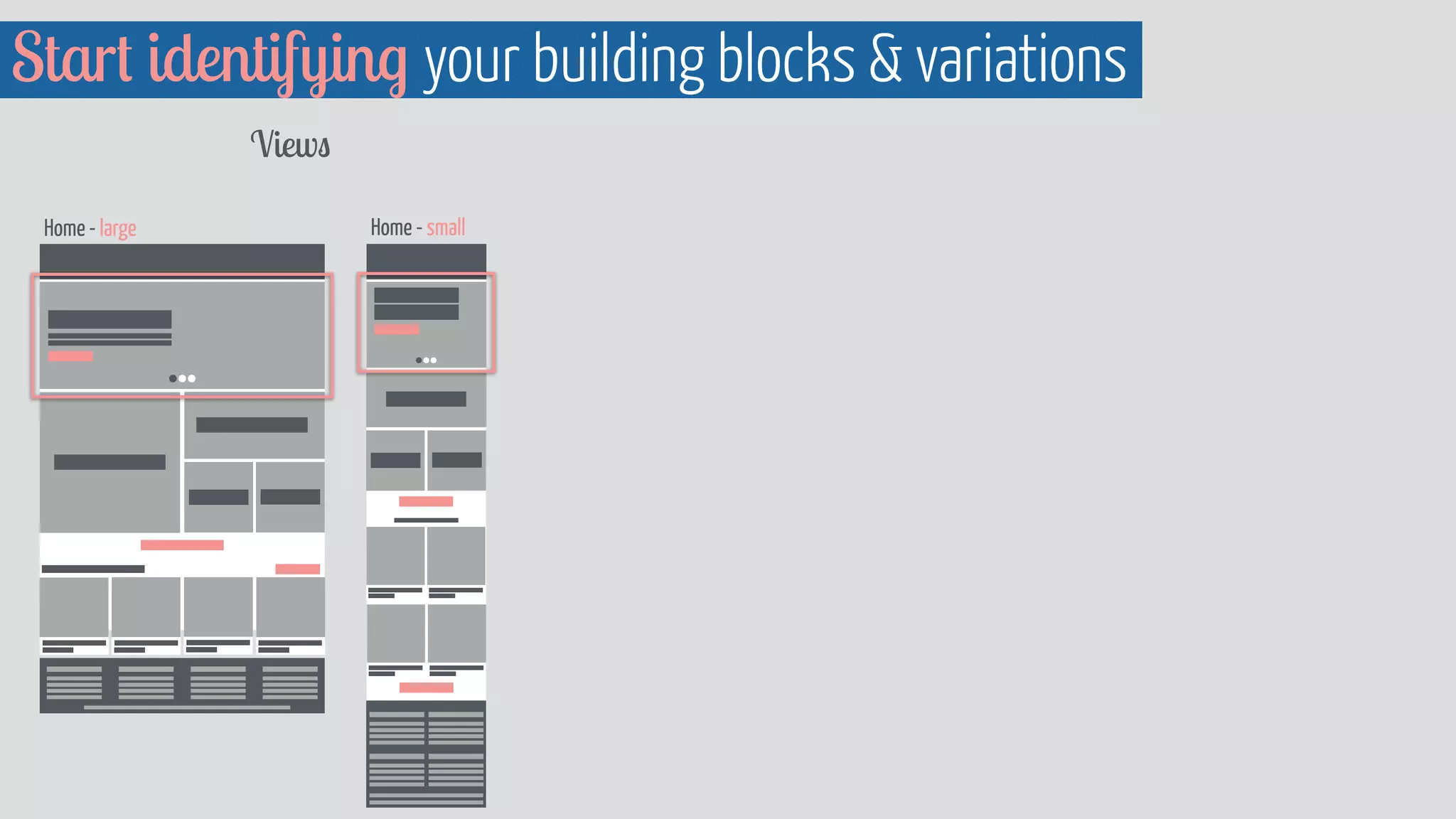 Views
Home - large Home - small
Start identifying your building blocks & variations
 