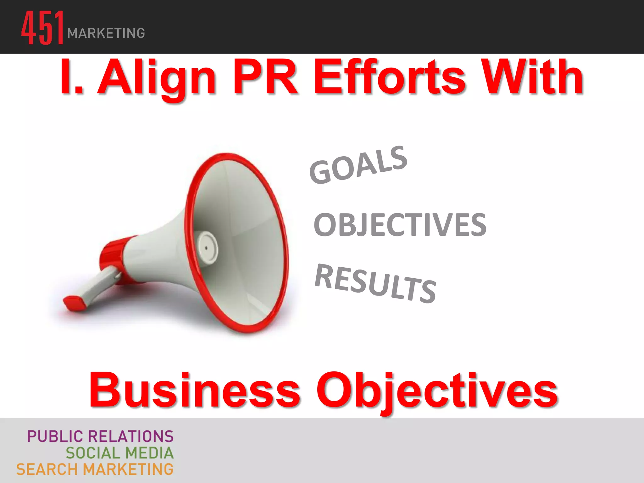 I. Align PR Efforts With

           OBJECTIVES



 Business Objectives
 