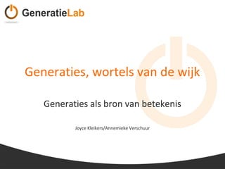 Generaties, wortels van de wijk
Generaties als bron van betekenis
Joyce Kleikers/Annemieke Verschuur

 