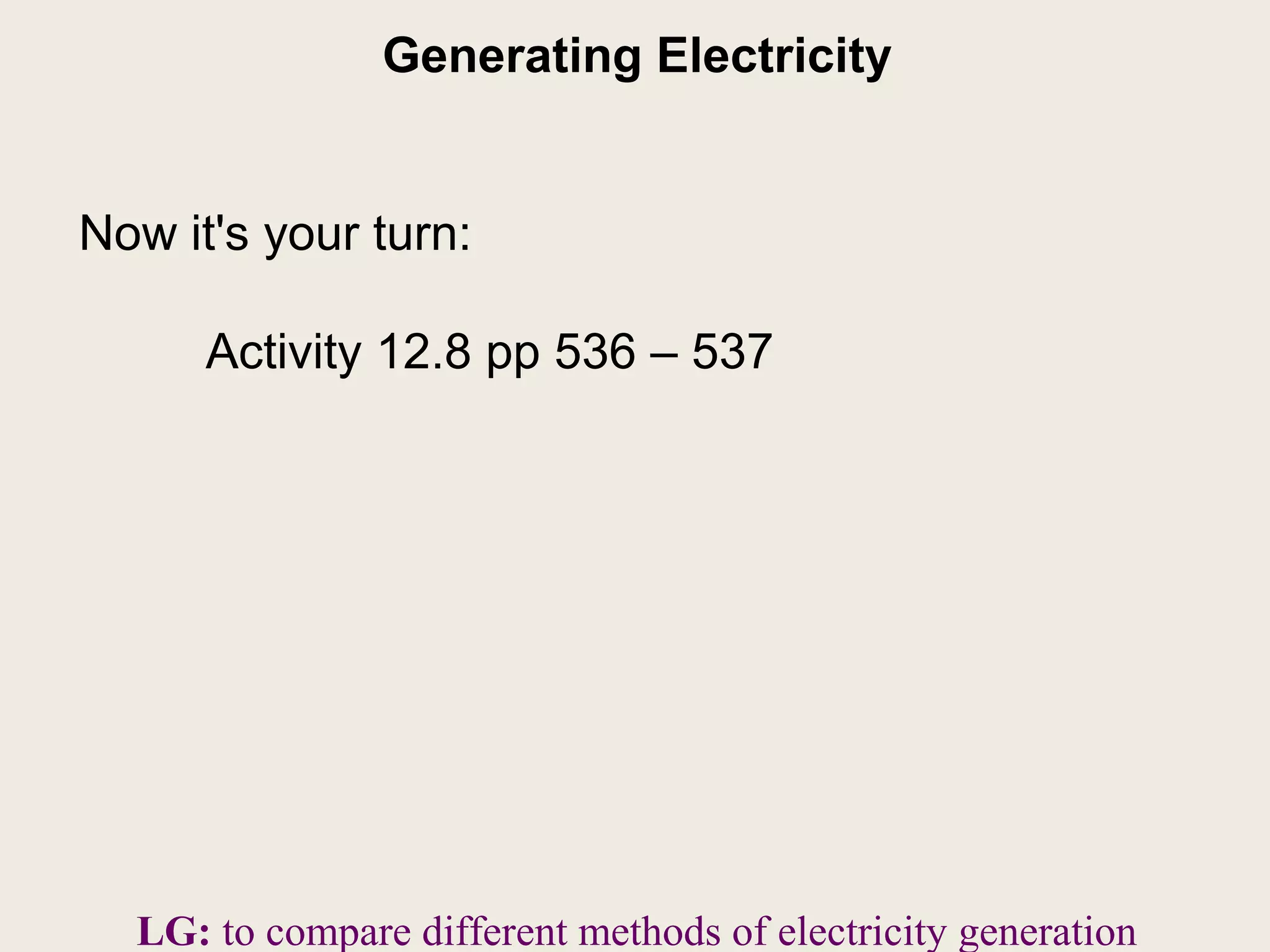 Generating Electricity Lesson Ppt
