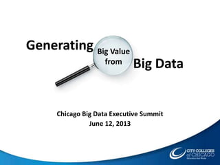 Chicago Big Data Executive Summit
June 12, 2013
Big Value
from
Generating
Big Data
 