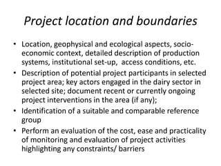 Feasibility assessment of selected sites for the pilot project on the feasibility of generating carbon credit through dairy productivity gains