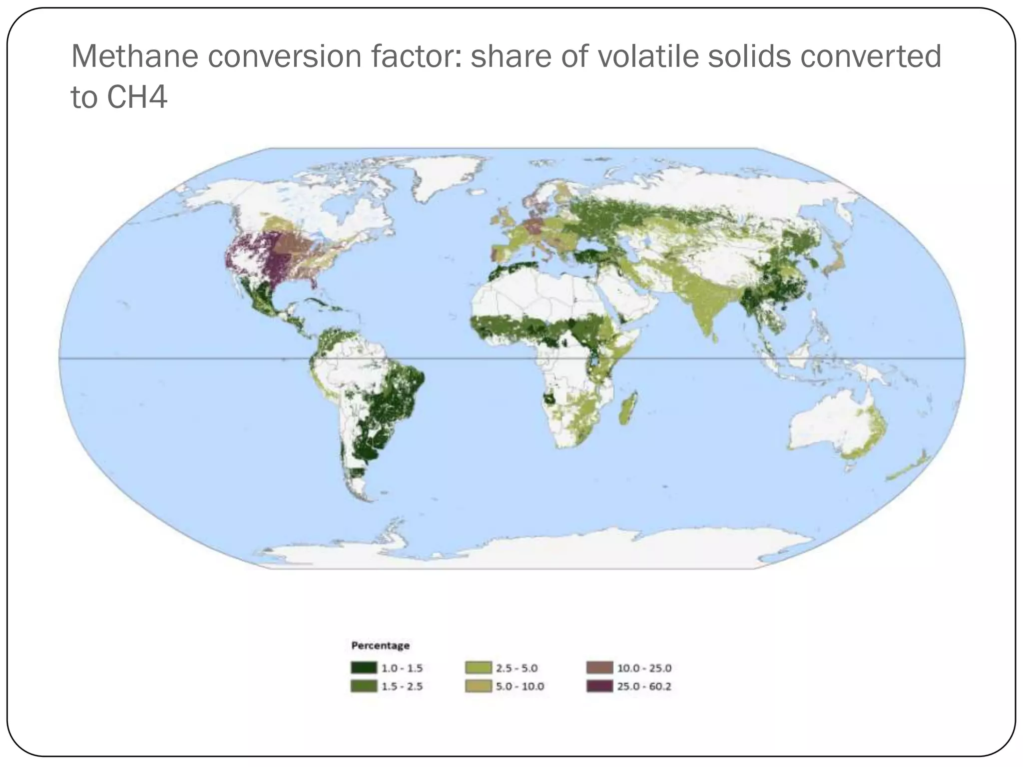 Methane conversion factor: share of volatile solids converted
to CH4
 