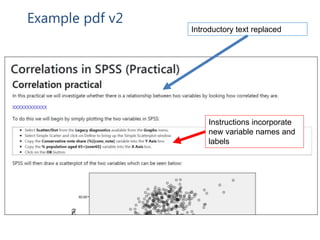 Example pdf v2
• E-STAT offers
multiple chains so
that we can use
multiple chain
diagnostics to aid
convergence
checking.
• Graphics are in svg
format so scale
nicely.
Introductory text replaced
Instructions incorporate
new variable names and
labels
 