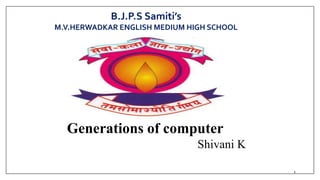 1
B.J.P.S Samiti’s
M.V.HERWADKAR ENGLISH MEDIUM HIGH SCHOOL
Generations of computer
Shivani K
Staff Name
 