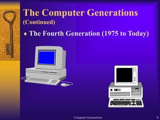 Computer Generations 8
The Computer Generations
(Continued)
 The Fourth Generation (1975 to Today)
 