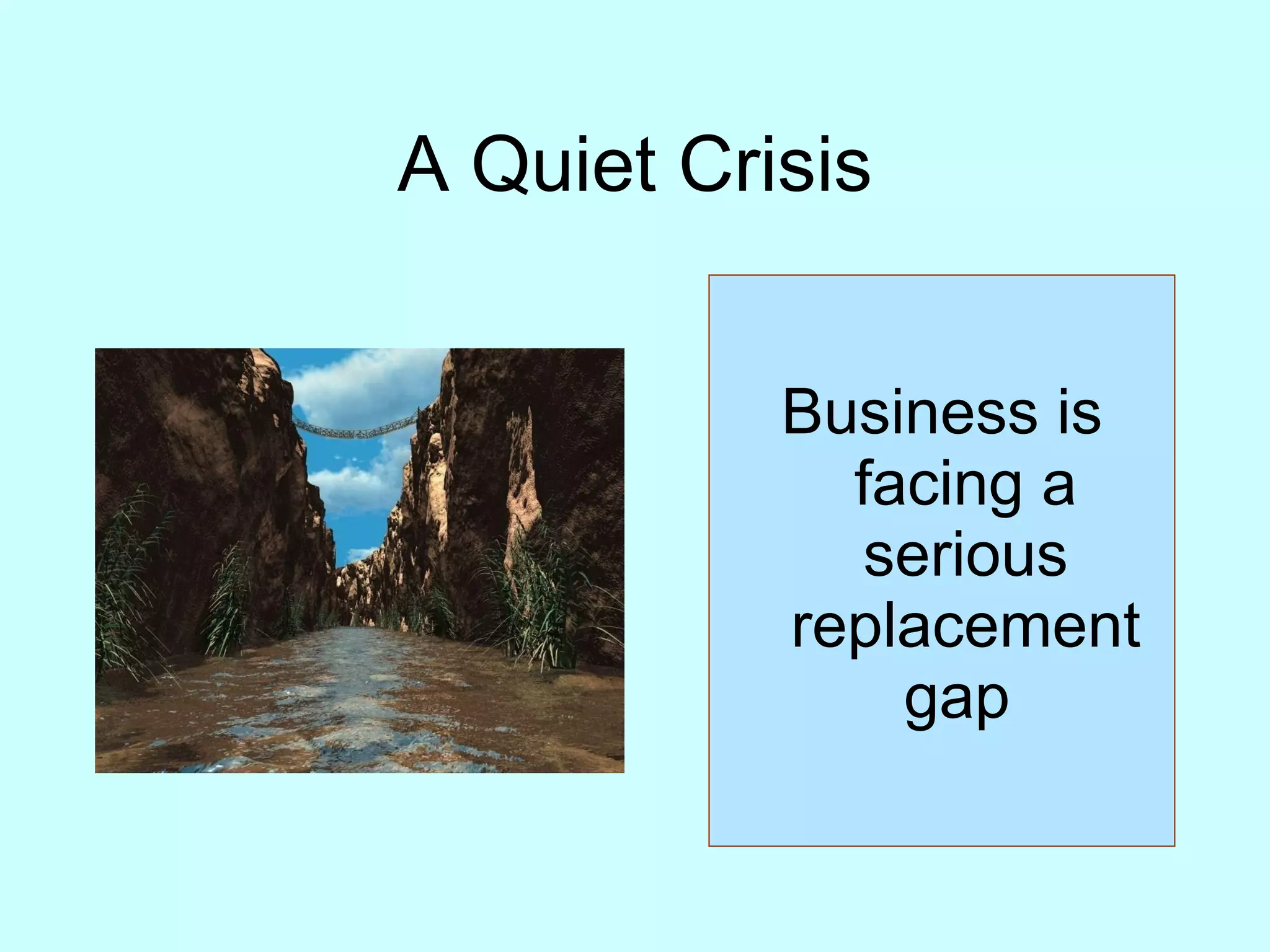 A Quiet Crisis Business is facing a serious replacement gap  