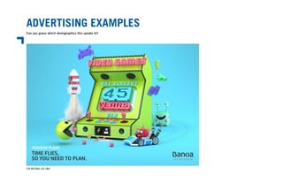 ADVERTISING EXAMPLES
Can you guess which demographics this speaks to?
FOR INTERNAL USE ONLY
 